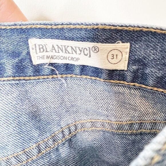 Blank NYC Womens Blue Distressed High Rise The Madison Cropped Jeans Size 31 - Picture 3 of 6